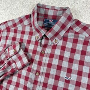 Vineyard Vines Slim Fit Whale Shirt Mens Medium Red Grey Gingham Button Down